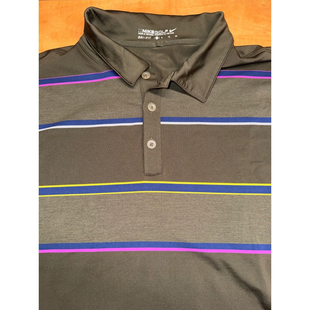 Nike Golf Dri-FIT Polo Shirt XL Mens Gray Striped Short Sleeve Performance Top - Picture 4 of 7